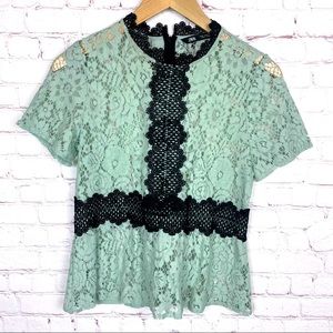 Zara Seafoam & Black Lace Peplum Top